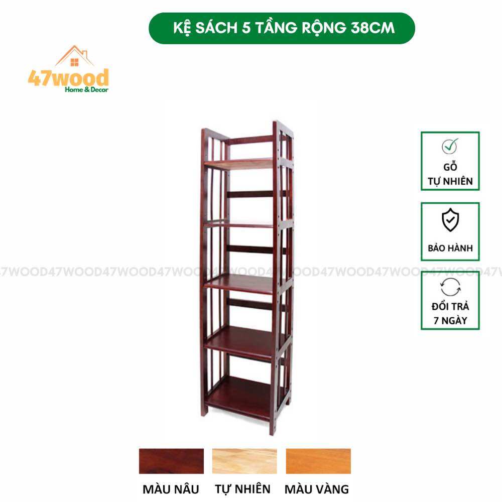 Kệ sách gỗ 5 tầng rộng 38cm - Kệ gỗ đa năng 5 tầng 47wood