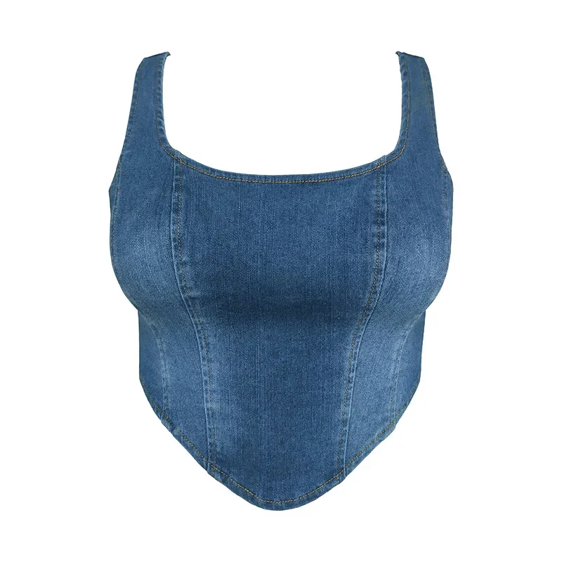 Mùa Hè Năm 2024 Denim Nữ Tank Top Thời Trang Đường Phố Gợi Cảm Cay Top Phong Cách Âu Mỹ Dành Cho Các Cô Gái Trẻ