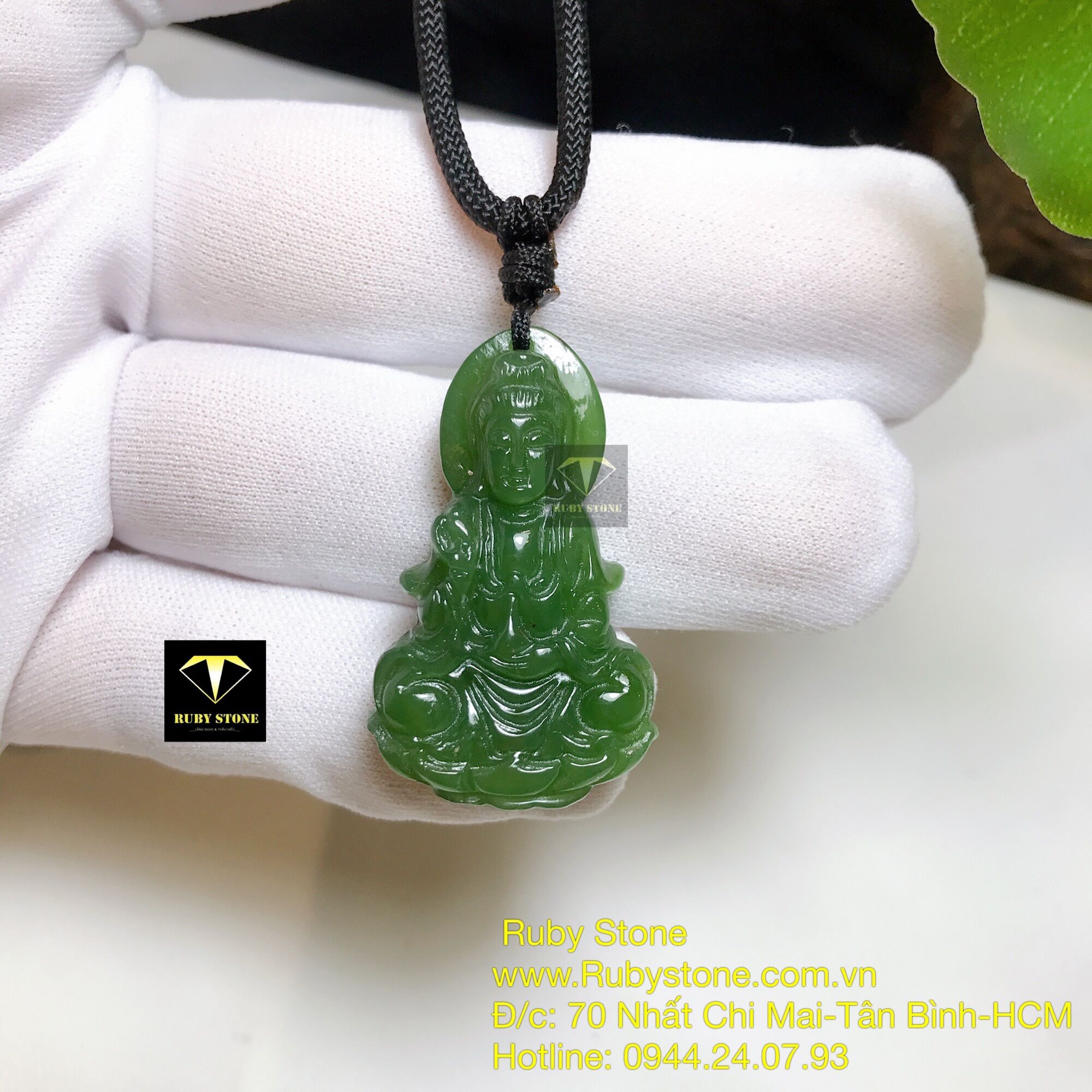 Phật quan âm bồ tát ngọc bích canada xanh lá, kt 38mm