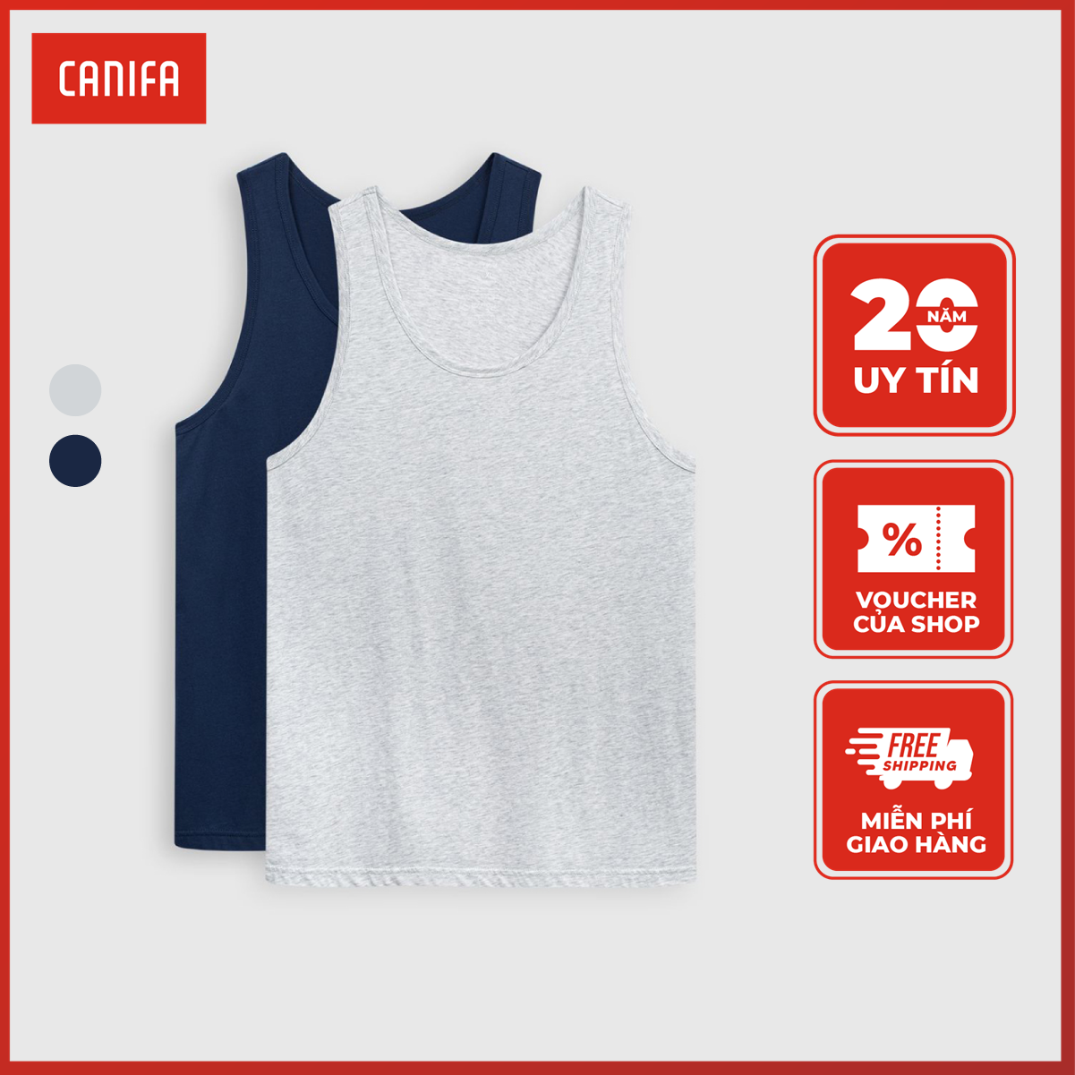 Pack 2 áo mặc nhà nam canifa áo ba lỗ mặc nhà chất liệu 100% cotton, cổ tròn 8la23a001