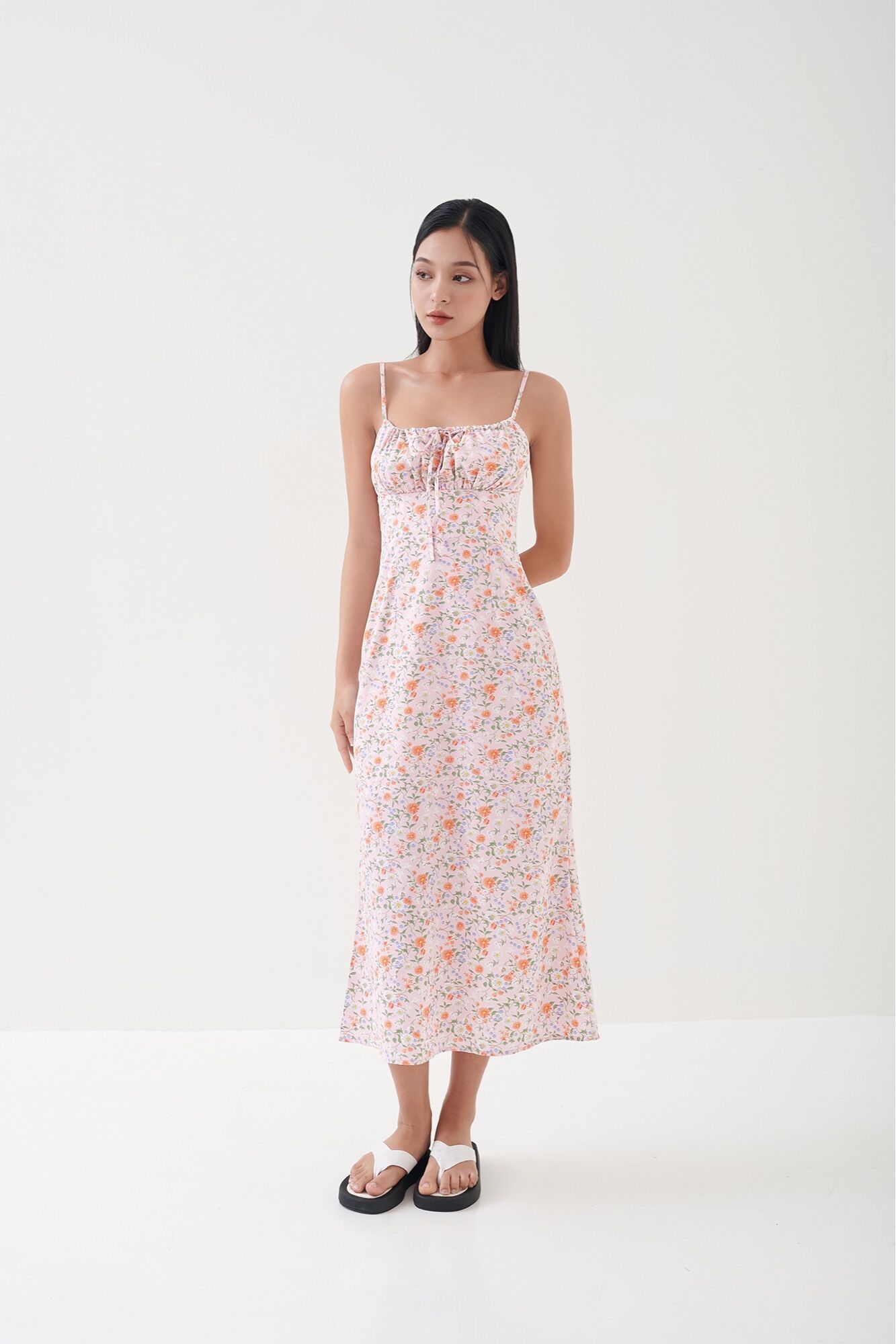 AMEGON Đầm lụa hoa nhí rút ngực FLEUR DRESS