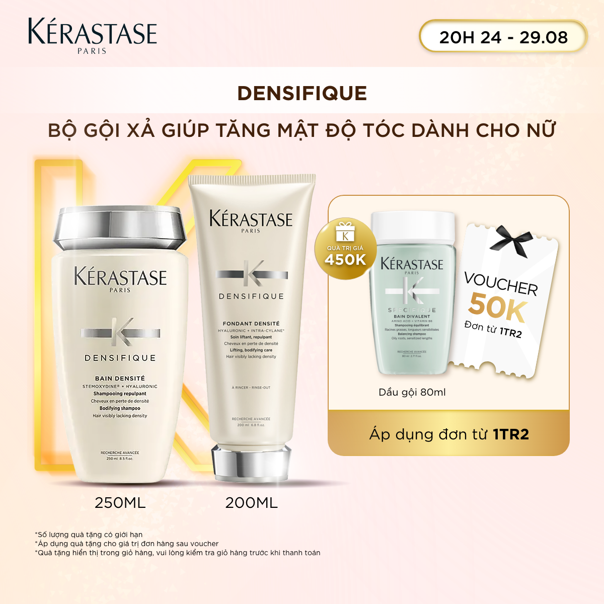 Bộ gội xả giúp mọc tóc dành cho nam/nữ Kérastase (Bain Densite 250ml + Fondant Densite 200ml)
