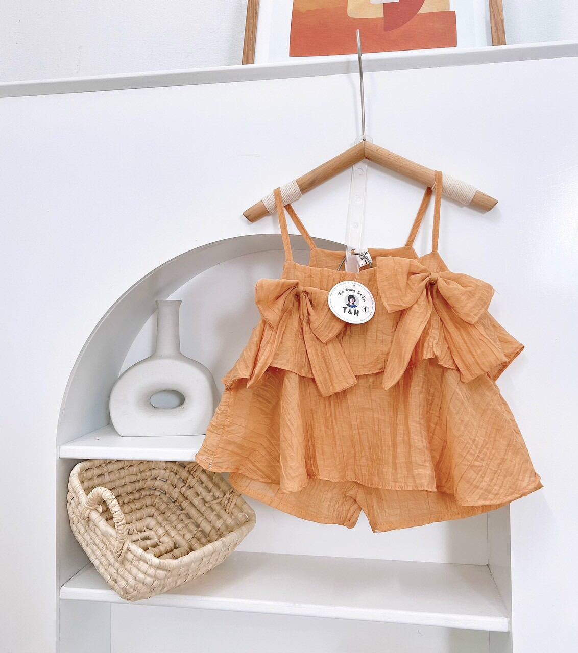 C1-Set bèo nơ 2 dây bé gái 9-18kg