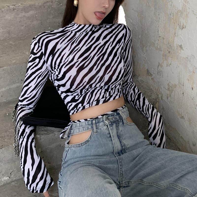 áo croptop kiểu vằn dây buộc tay dài
