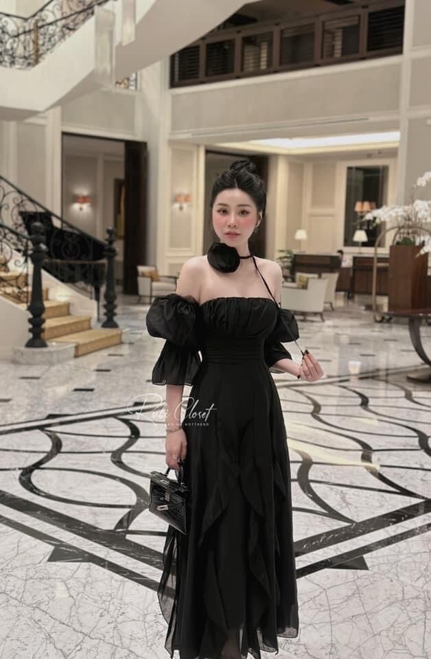 Váy đầm tơ nhăn bèo kèm hoa kh
