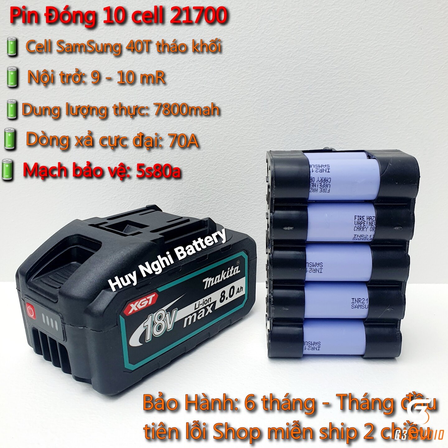 Pin đóng makita 18-21vol - nhận sạc adapter
