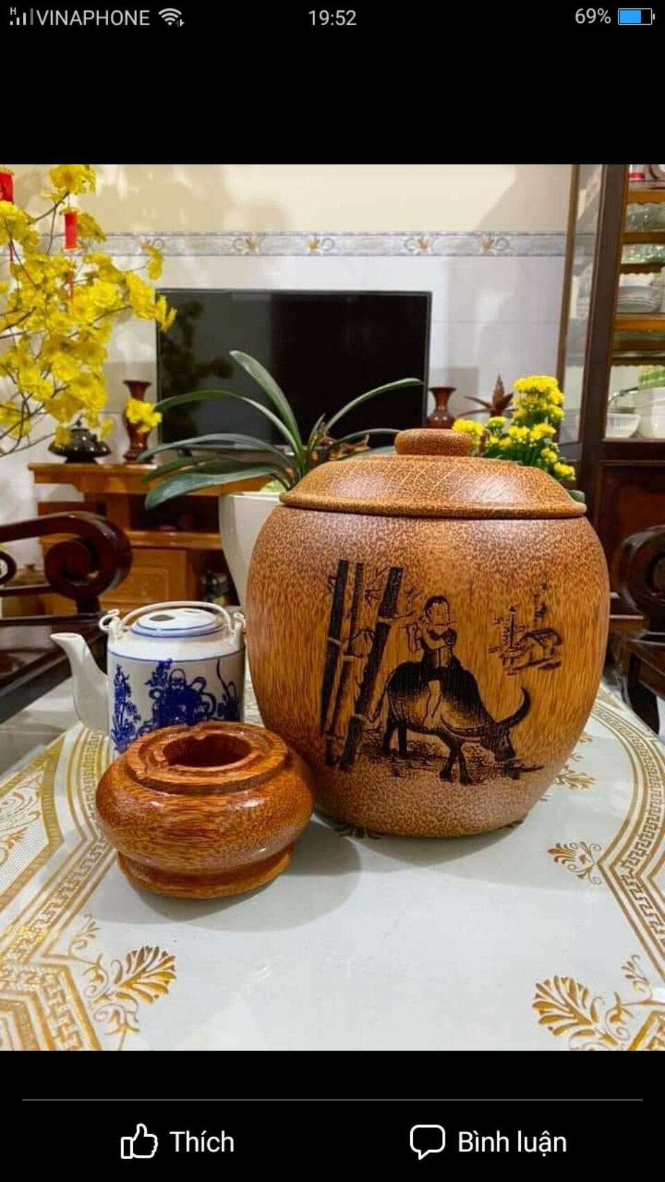 Bình ủ giữ ấm bình trà làm từ gỗ dừa