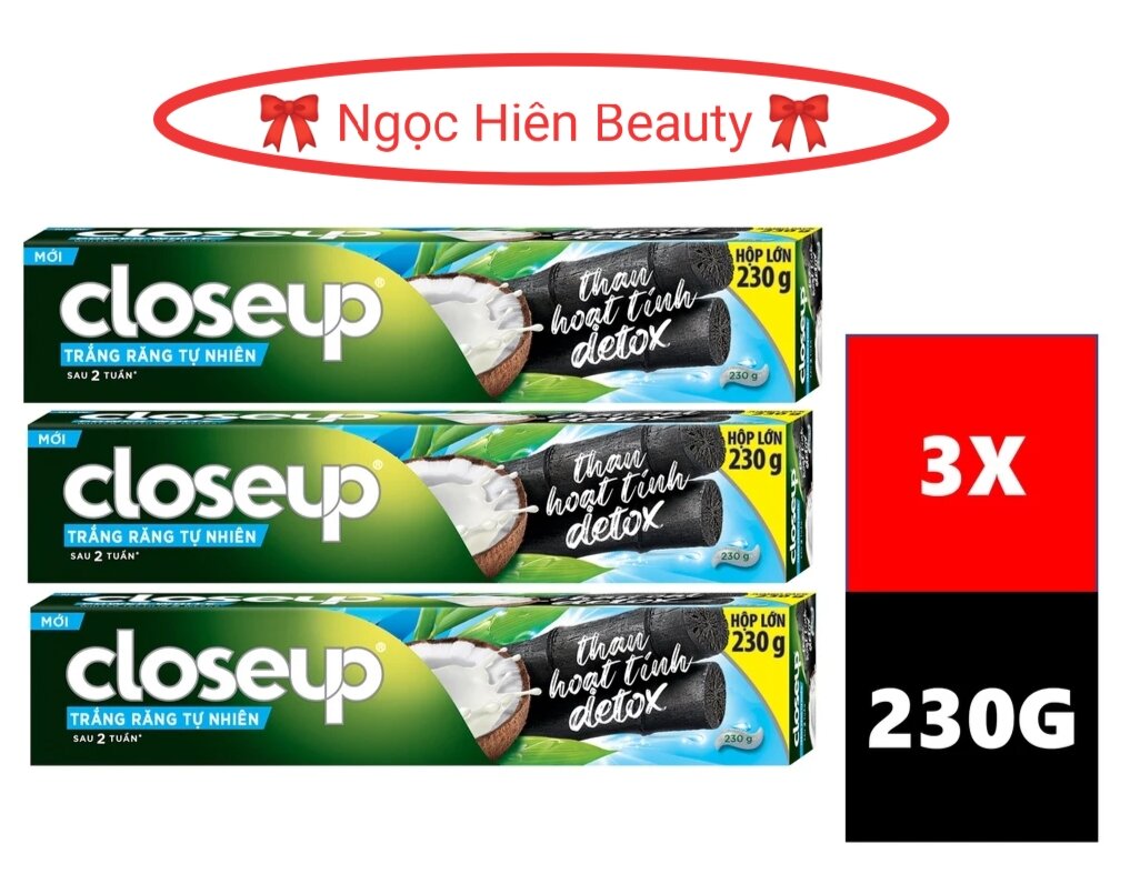 (Combo 3 Tuýp) Kem đánh răng CLOSEUP 230g Dừa & Thân hoạt tính