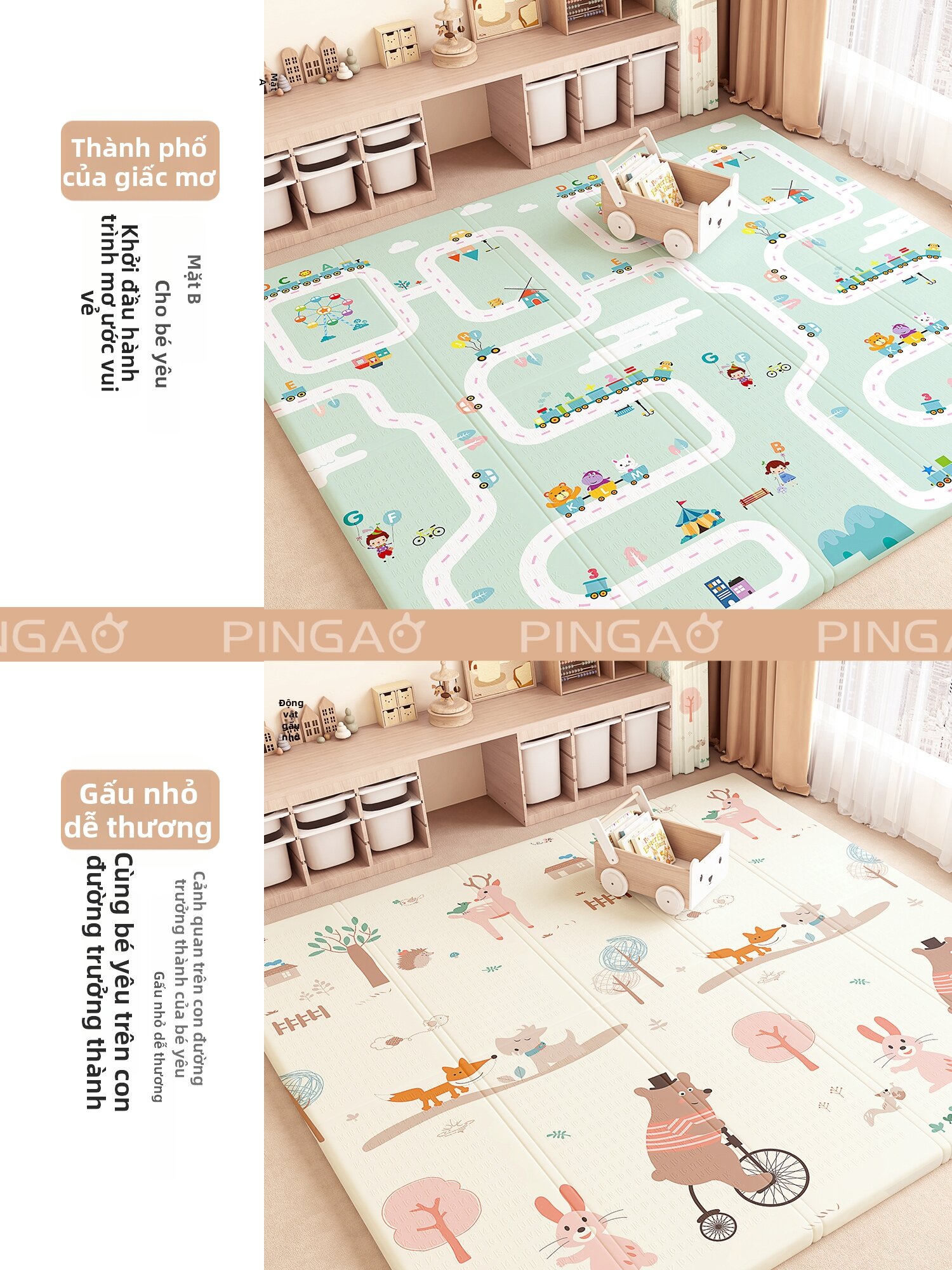 PINGAO | Thảm Foam Đệm Dày Gấp Được An Toàn Cho Bé Không Chứa Formaldehyde