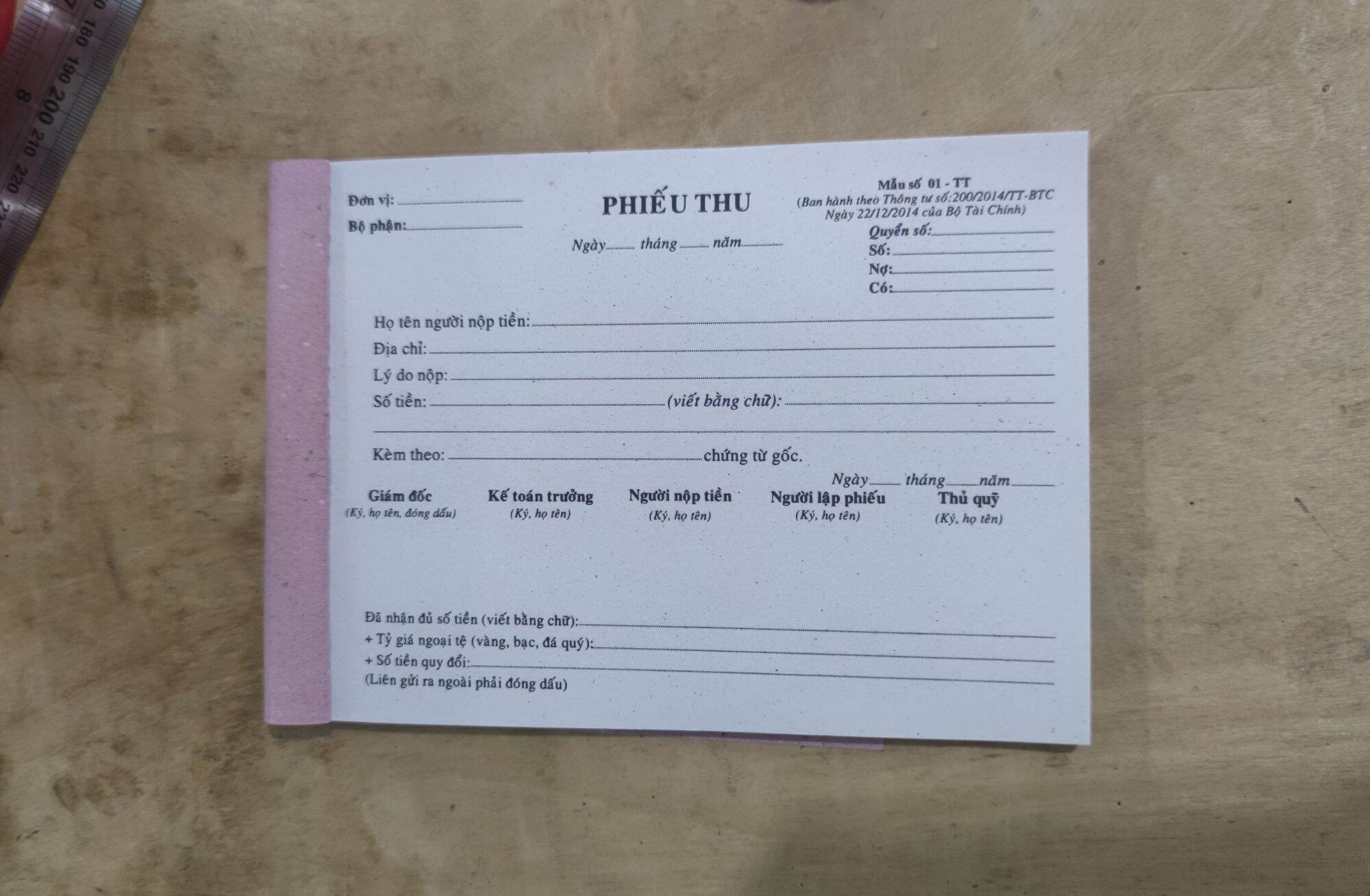 [HCM]Combo 5 quyển Phiếu Thu : 1/2/3 liên