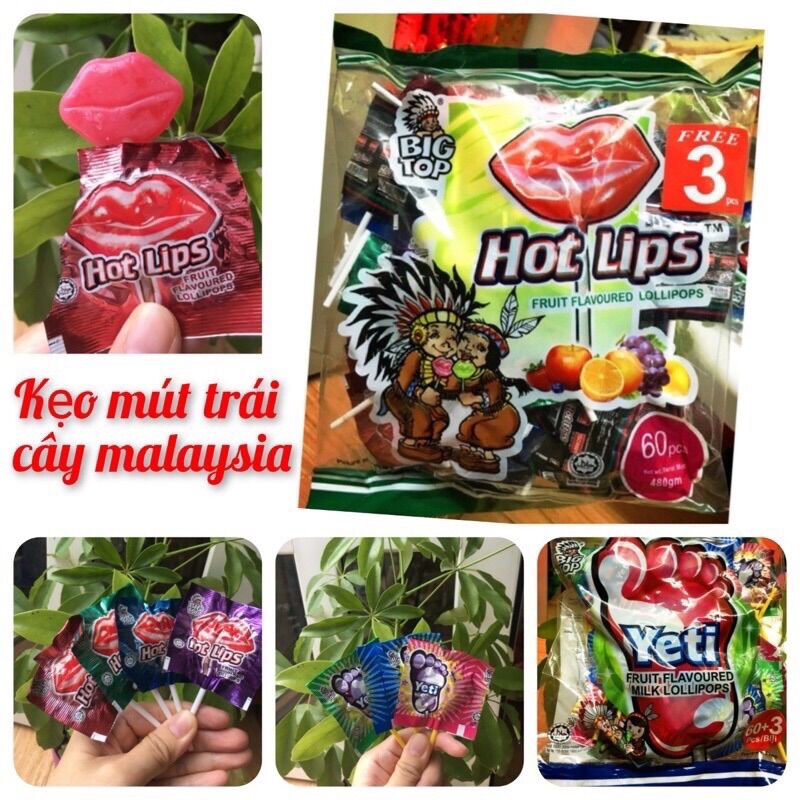Kẹo mút hình môi,hương vị trái cây malaysia combo 3 cây