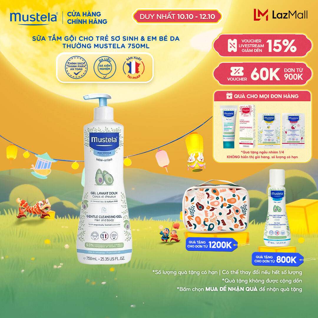 Sữa Tắm Gội Cho Trẻ Sơ Sinh & Em Bé Da Thường Mustela 750ml