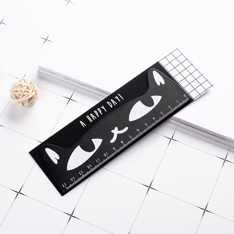 Thước kẻ gỗ dài 15cm hình mèo mắt to