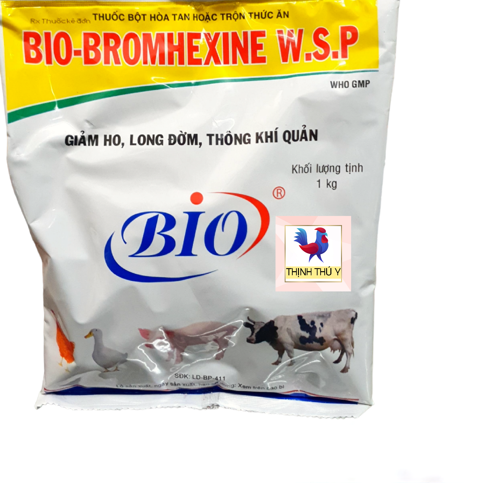 Bio BROMHEXINE WSP (1kg) - Giảm ho, long đờm, thông khí quản cho gà, vịt, heo, bò