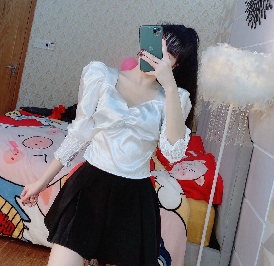Áo kiểu áo phi bóng nhún tay phồng from dưới 48kg