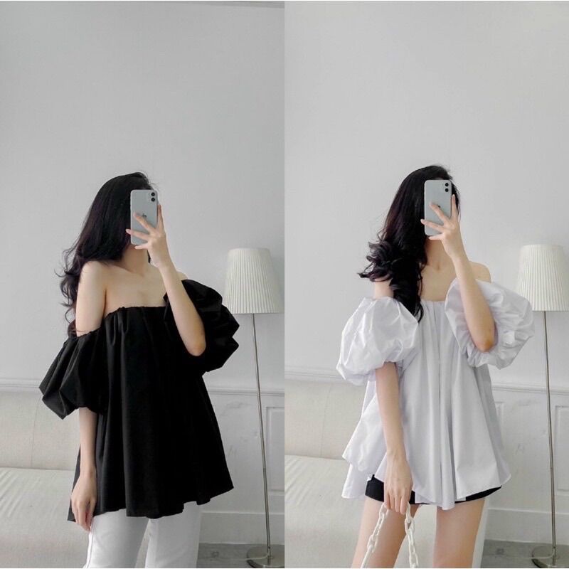 Áo trễ vai dáng suông có bo chun cực sang kèm ảnh thật ở cuối