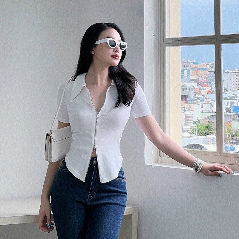 ÁO THUN ÔM XẺ DÂY KÉO HAI ĐẦU K5