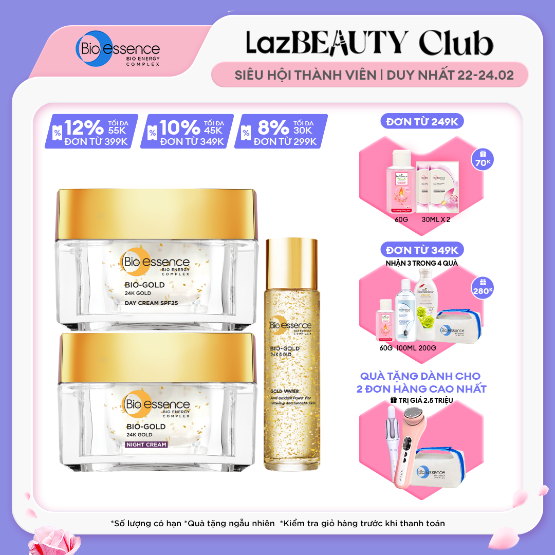 Combo ngăn ngừa lão hóa Bio-Gold chiết xuất vàng 24K (Nước dưỡng 150ml + Kem dưỡng ngày 40gr + Kem dưỡng đêm 40gr)