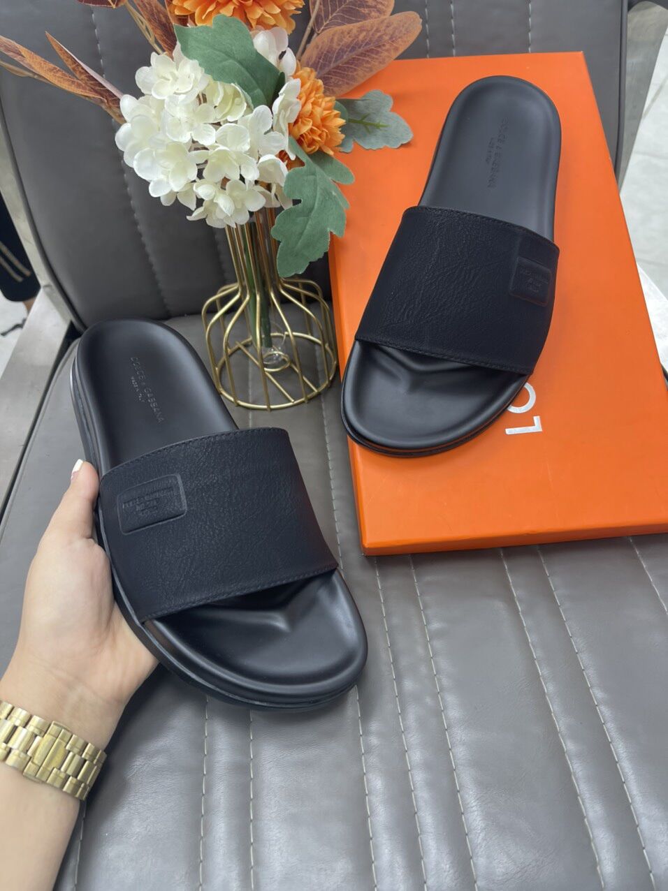 Feeship Dép da thật cao cấp dg Dép quai Ngang Da đế cao su