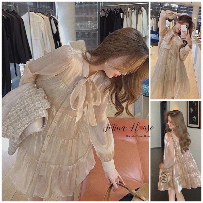 Váy babydoll lụa xếp tầng / mina’s house