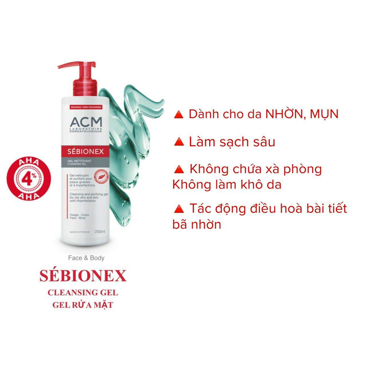 Gel rửa mặt Sebionex 200ml dành cho da mụn, da nhờn