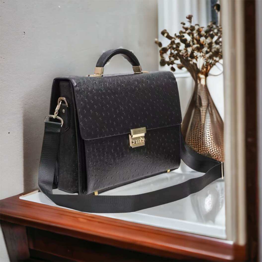 Cặp Da Nam Khóa Số Da Đà Điểu,Túi Xách Da Thật San Leather 9828