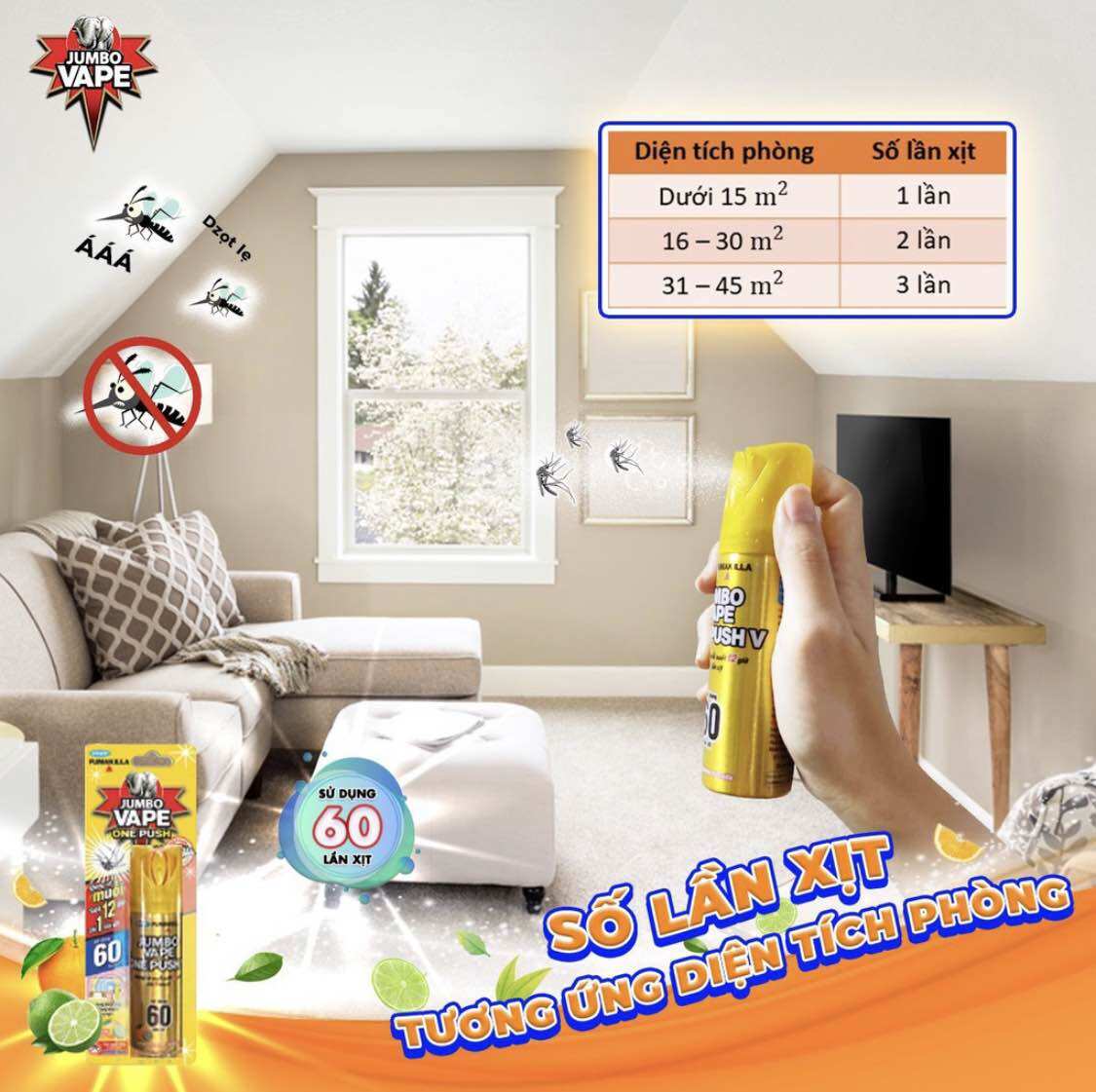Bình Xịt Muỗi JUMBO VAPE ONE PUSH (60 Lần Xịt)
