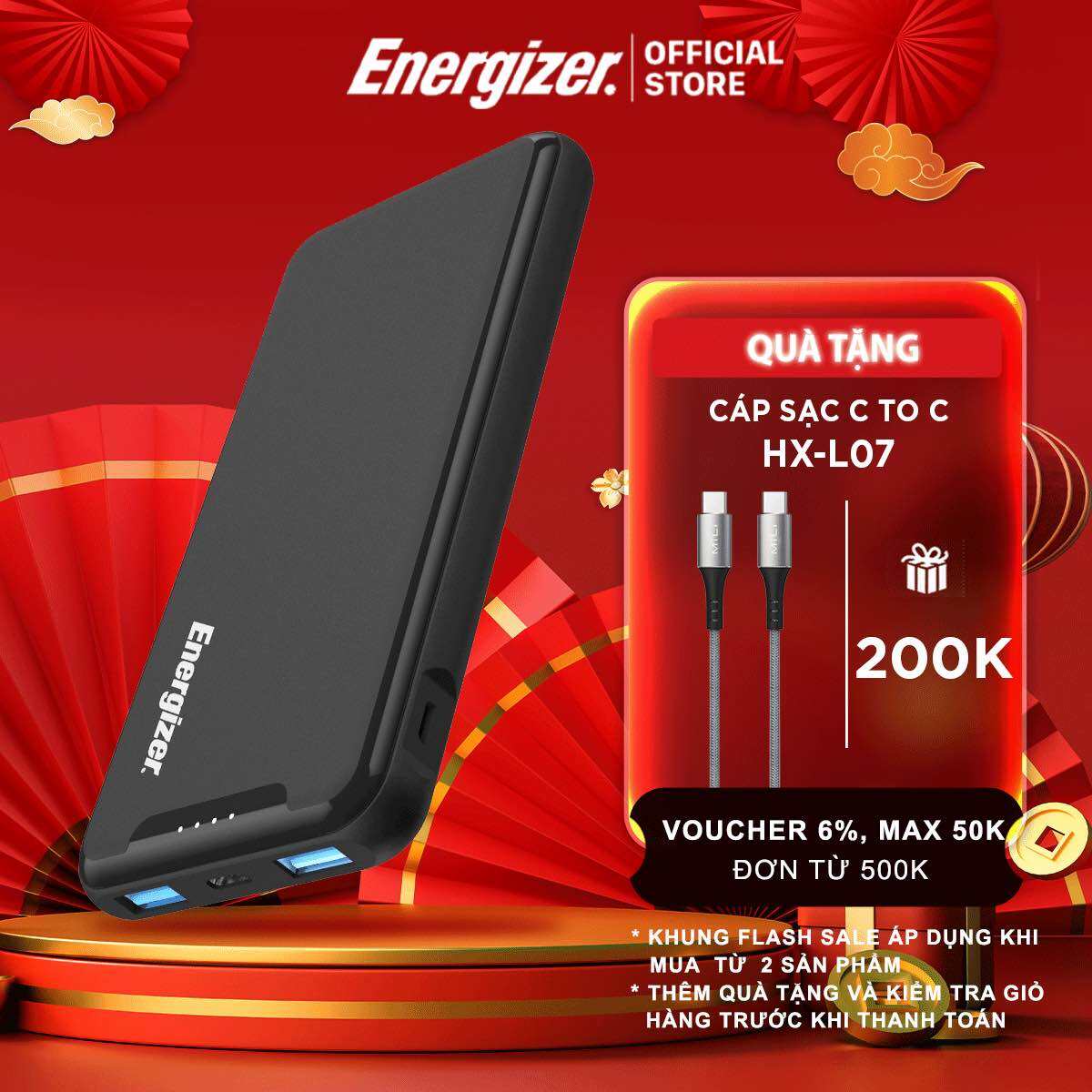 Sạc dự phòng Energizer 10000mAh UE10052PQ - 3 cổng sạc tiện lợi, tích hợp sạc nhanh 2 chiều - Hàng chính hãng, bảo hành 2 năm 1 đổi 1