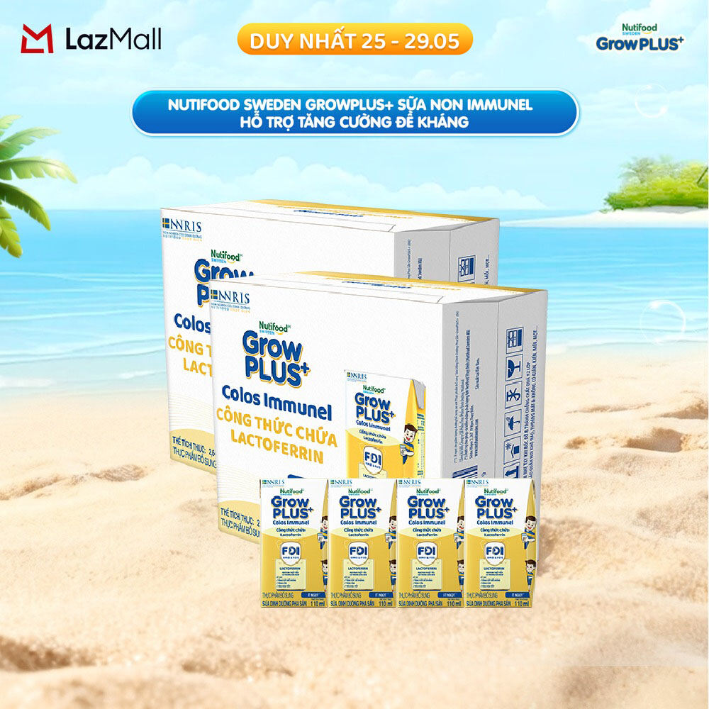 Combo 2 Thùng 24 Hộp Sữa Bột Pha Sẵn Nutifood Sweden GrowPLUS+ Sữa Non Immunel hộp 110 ml (Bao bì tuỳ lô hàng)