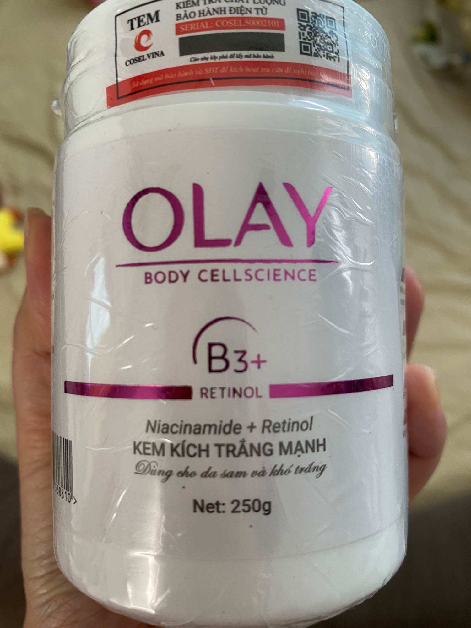 Kem kích trắng body Olay B3+ 250gr
