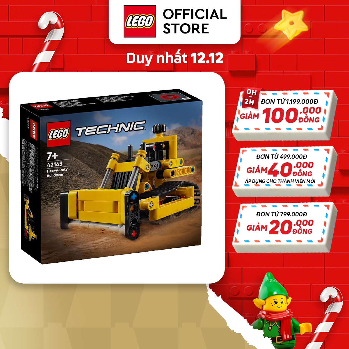 LEGO TECHNIC 42163 Đồ chơi lắp ráp Máy ủi hạng nặng (195 chi tiết)