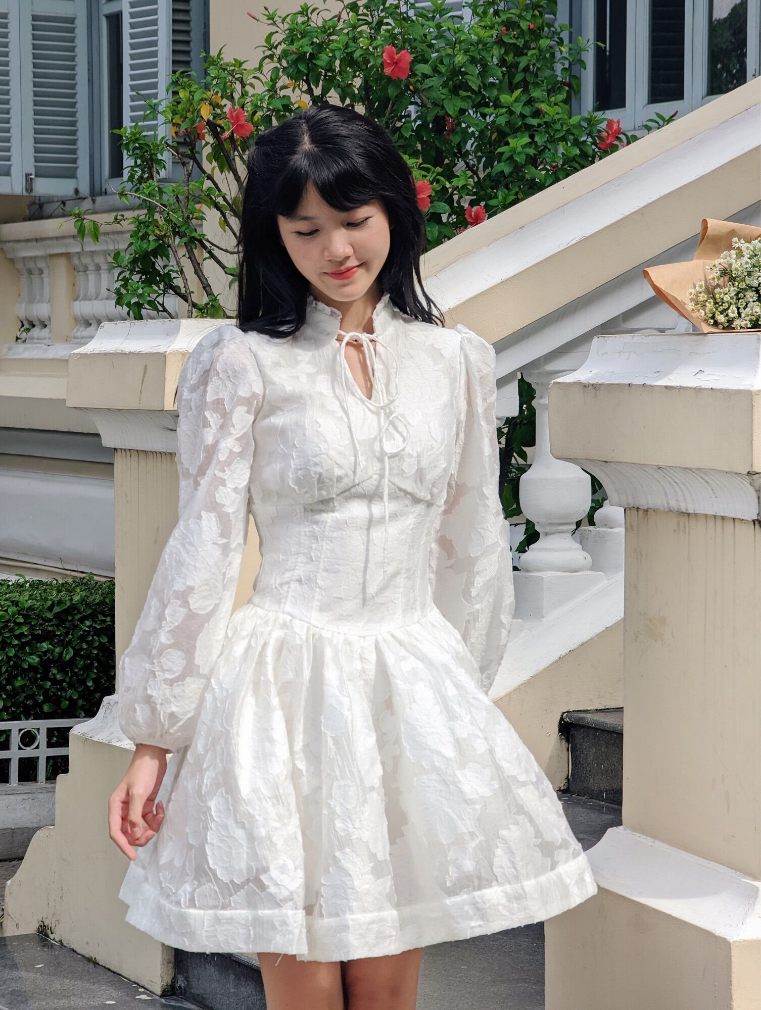 Đầm xoè tay phồng hoạ tiết đám mây nữ tính- Danny Dress .