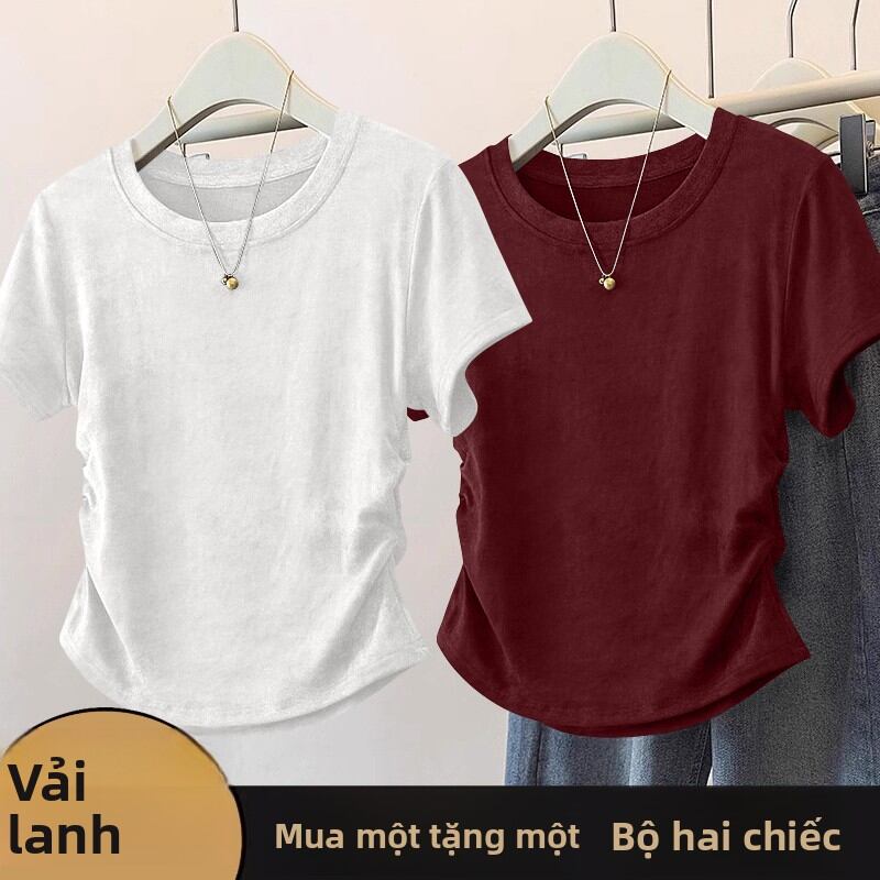 Slim Fit Short Sleeve T-Shirt Women's 2025 New Summer Fashionable Waist-Cinching Design Quality Body-Shaping Versatile Top