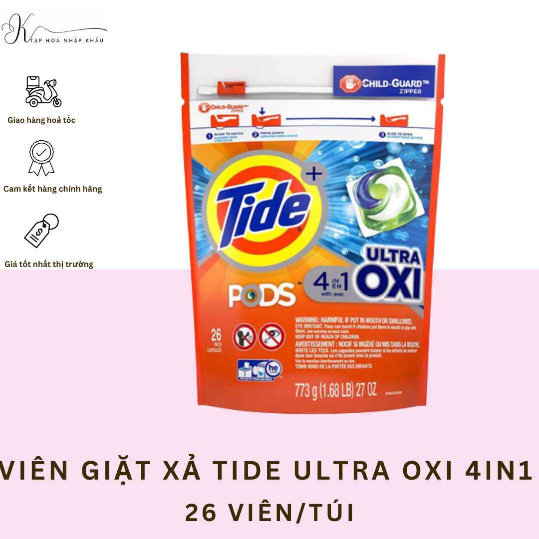 Viên giặt xả quần áo tide ultra oxi nhập khẩu mỹ