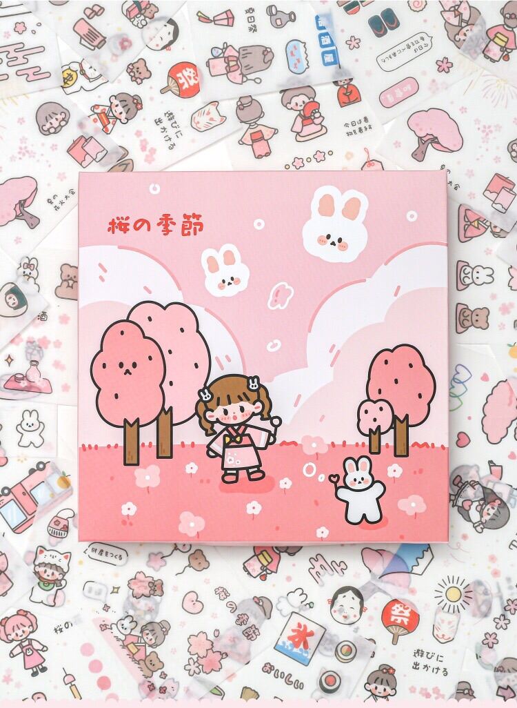 🌸SET 100 TẤM STICKER CÔ GÁI CÂY HỒNG HOẠ TIẾT SIÊU DỄ THƯƠNG🌸