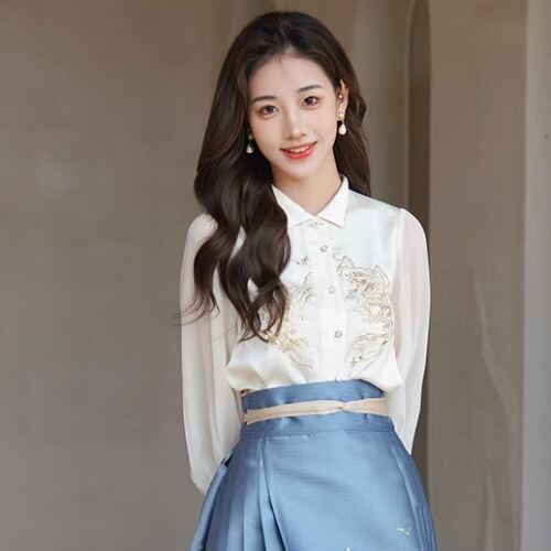 Hán Phục Trang Phục Thời Đường Thêu Mẫu Mới 2024 Cho Nữ Áo Phong Cách Trung Quốc Áo Sơ Mi Phong Cách Trung Quốc Trang Phục Nữ Kiểu Trung Quốc Mới Bộ Váy Mặt Ngựa