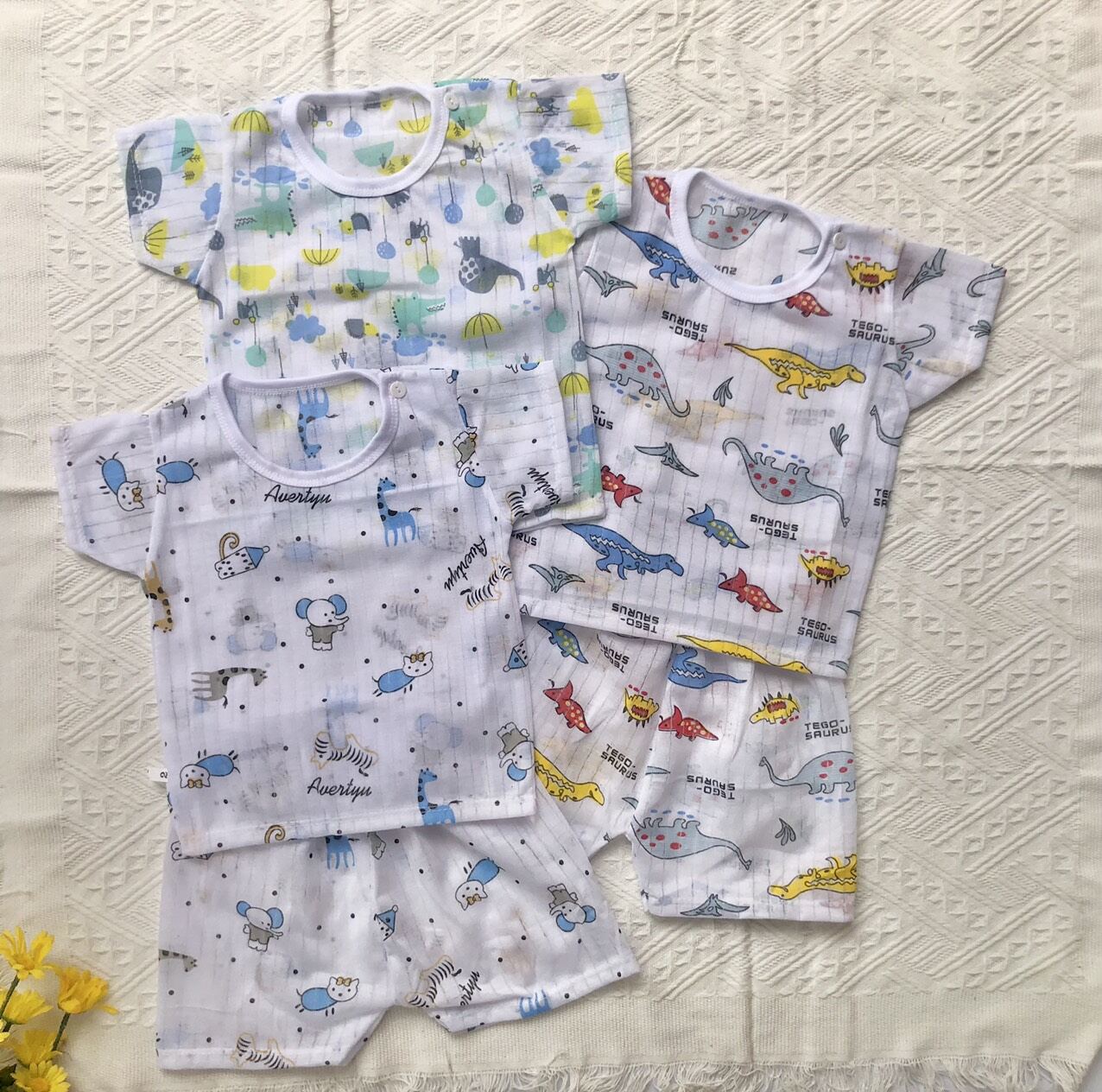 4 bộ cotton giấy cộc tay cho bé từ 11-13kg