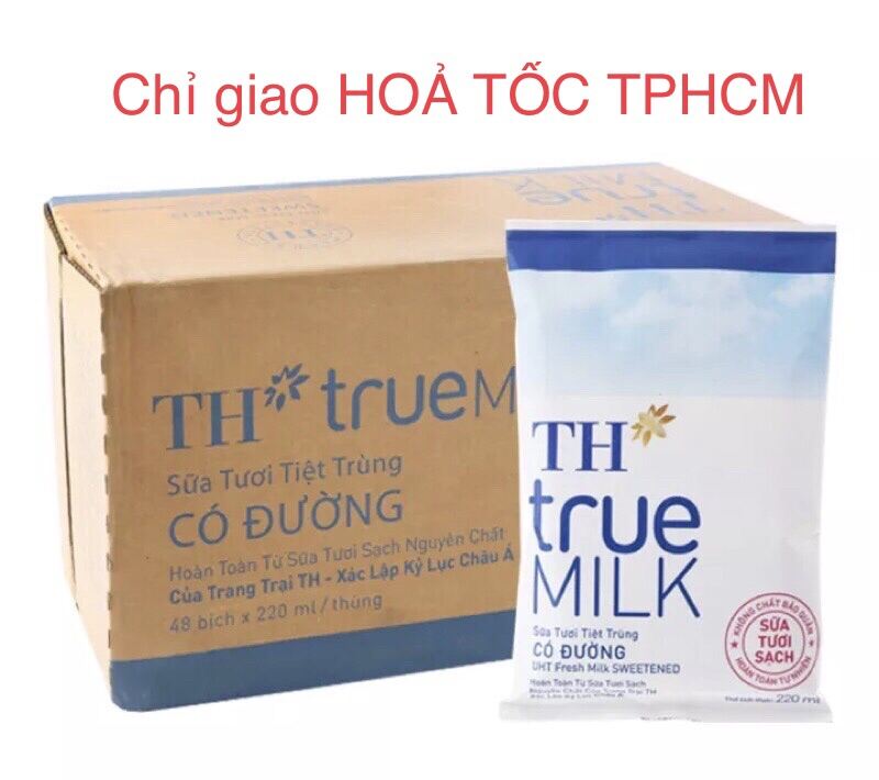 Thùng 48 bịch sữa TH TRUE MILK có đường
