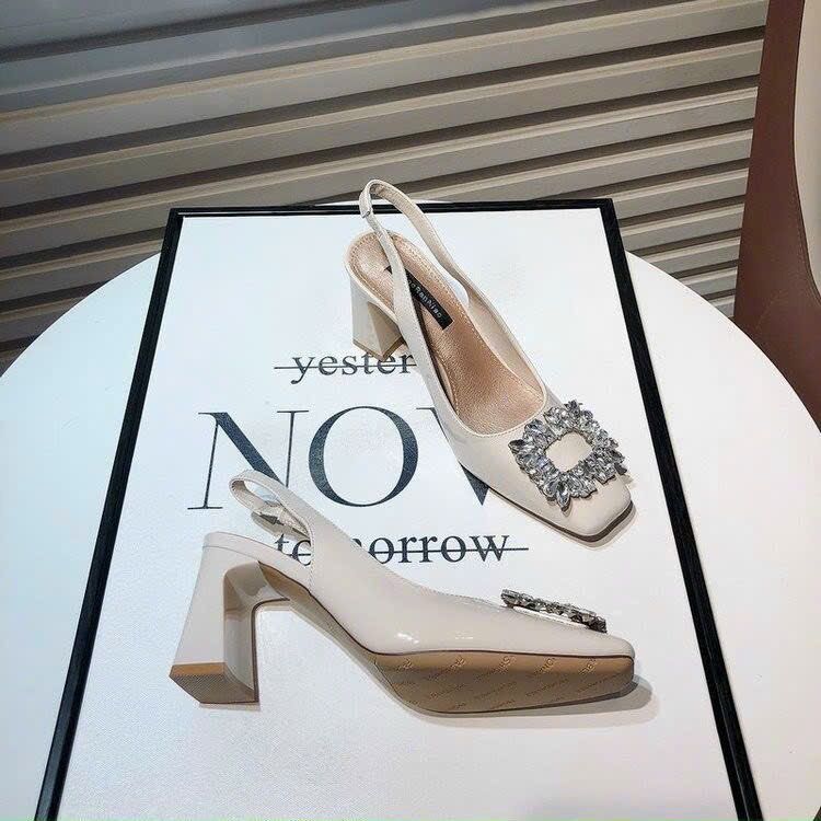 Giày cao gót đính đá vuông 7cm