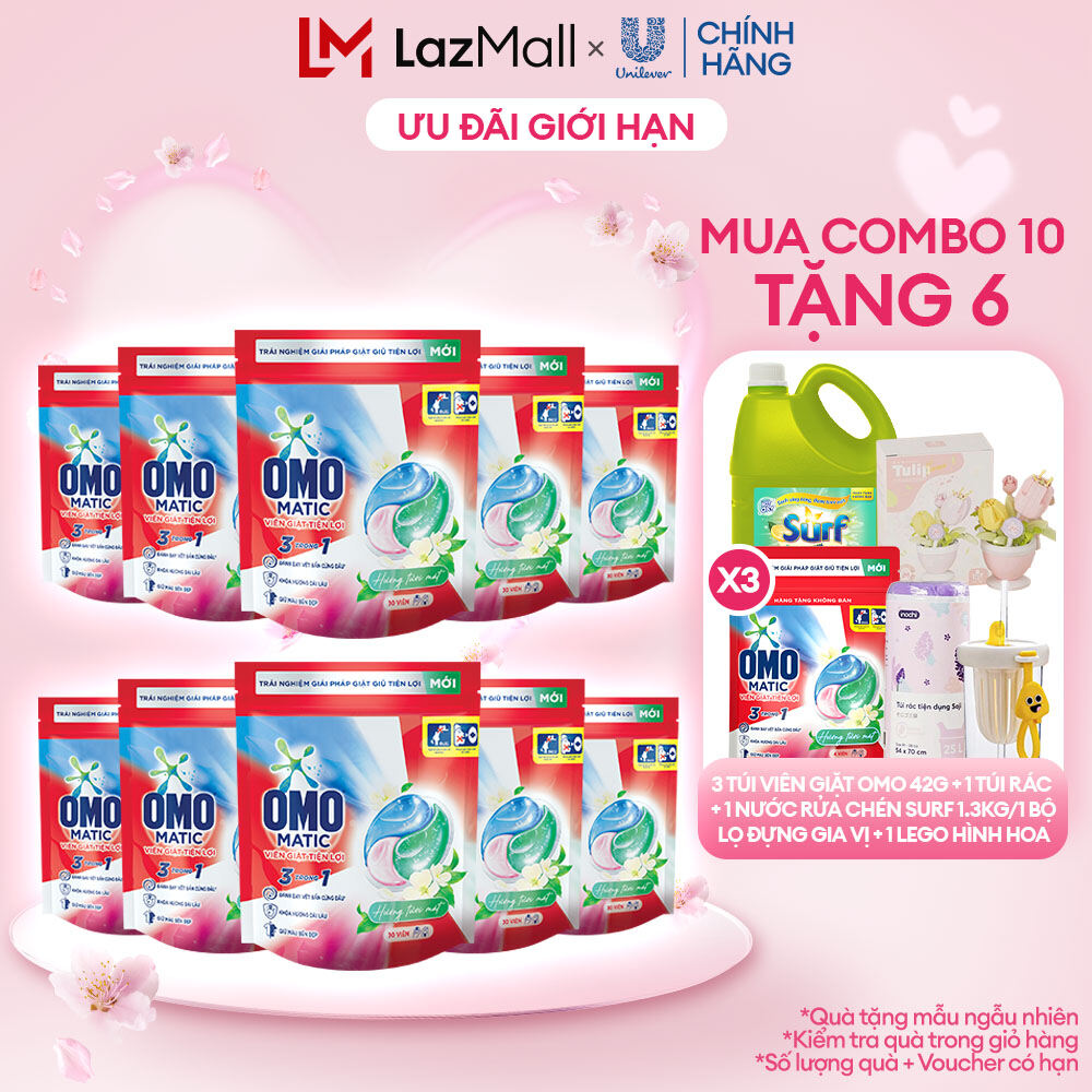 Combo 6/10 túi viên giặt tiện lợi OMO 3 trong 1 (30-50 viên/túi) (bao bì tùy lô nhập hàng)