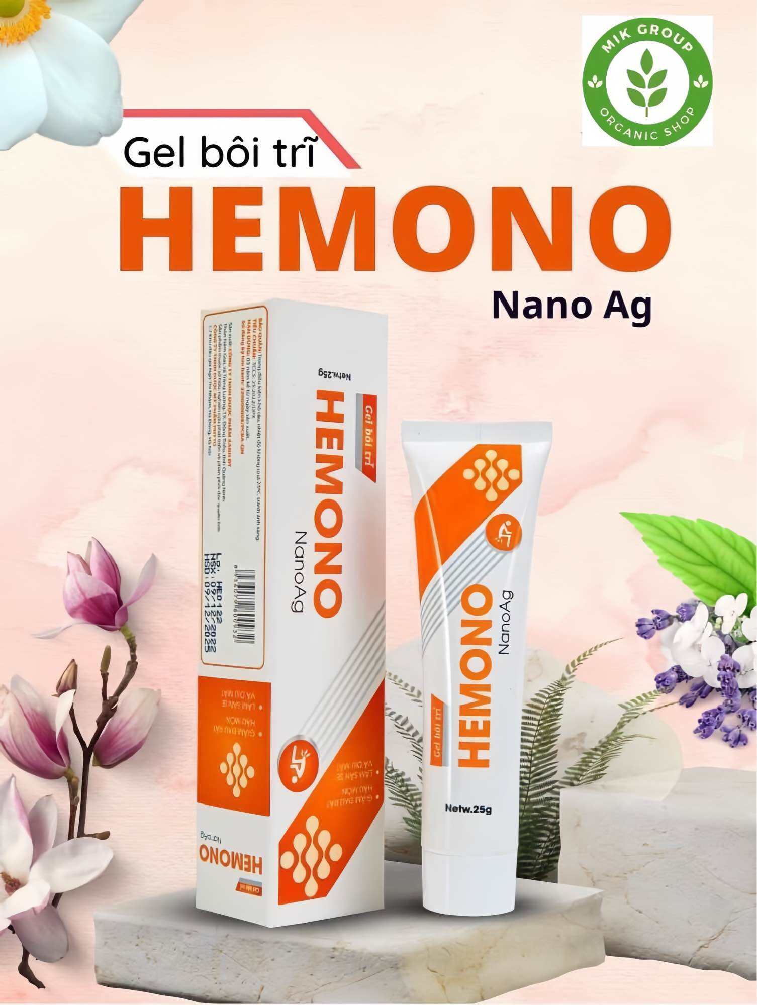 Gel bôi trĩ HEMONO - Gel bôi trĩ hỗ trợ giảm co búi trĩ táo bón đau rát hậu môn - Tuýp 25g kèm đầu t