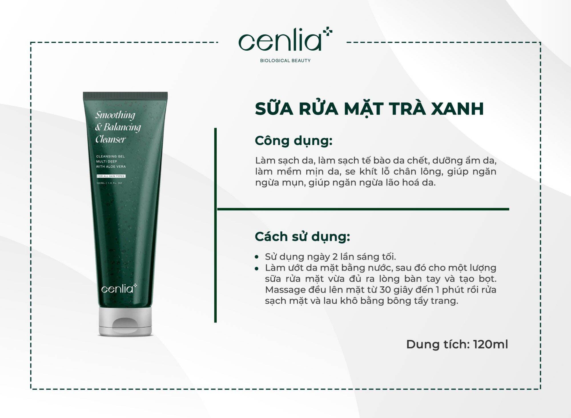 SỮA RỬA MẶT TRÀ XANH_CỐT NHA ĐAM CENLIA+ ( BẢN MỚI)