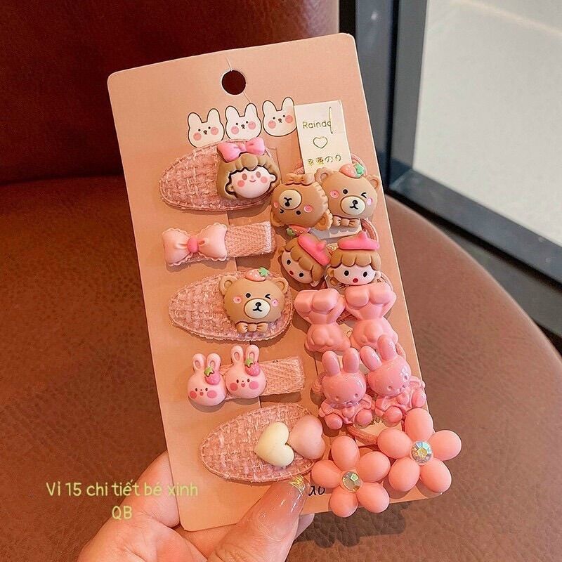 Set 15 kẹp và cột tóc dễ thương cho bé yêu