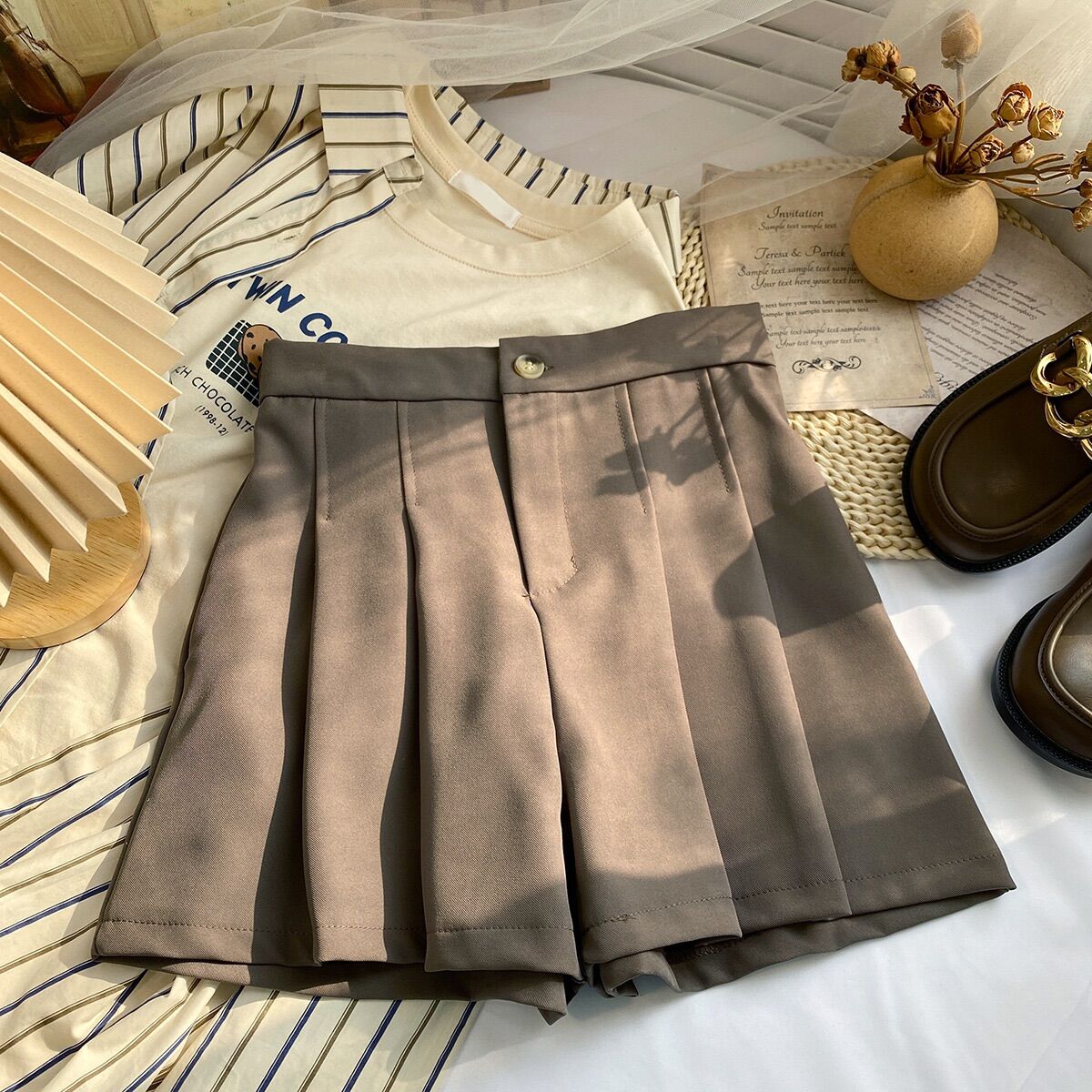 Quần Short Xếp Ly Lưng Cao Thun Sau 306