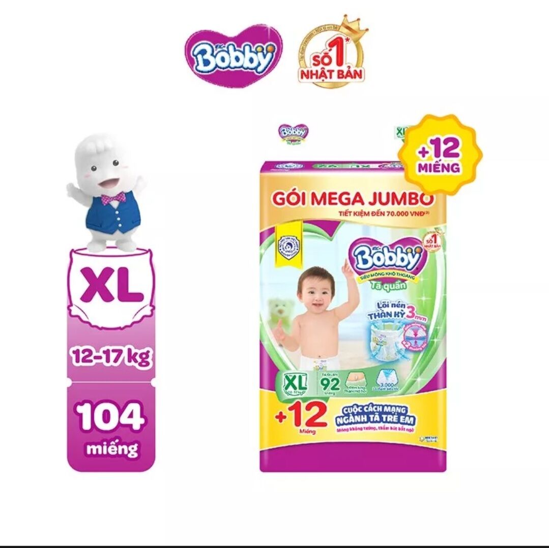 Combo 2 tã quần bobby mega jumbo xl92+12
