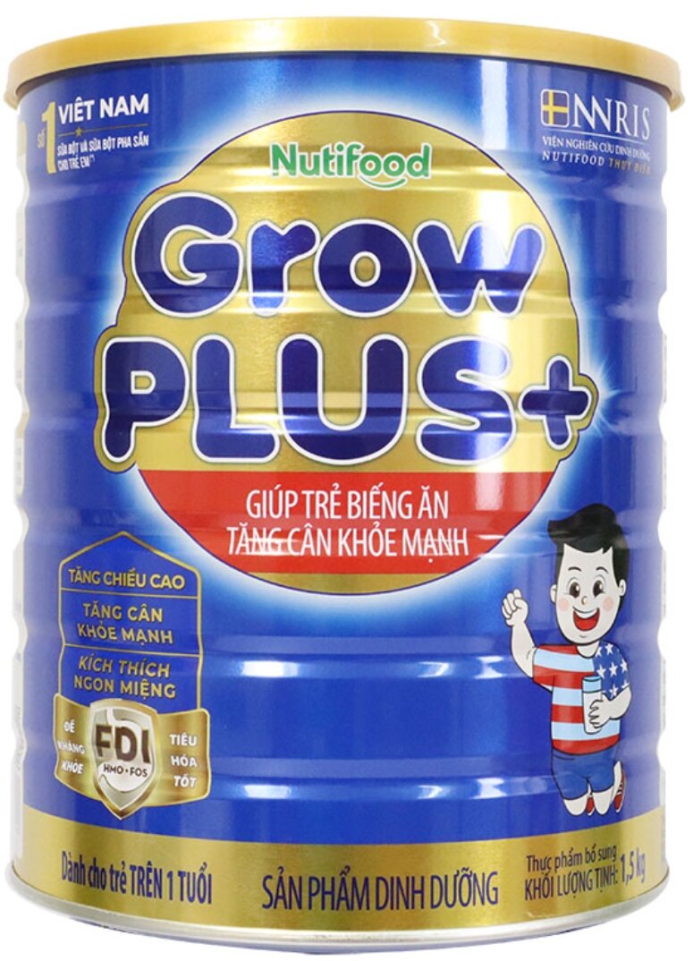 Sữa bột nutifood grow plus+ xanh 1.5kg cho bé trên 1 tuổi giúp bé tăng cân