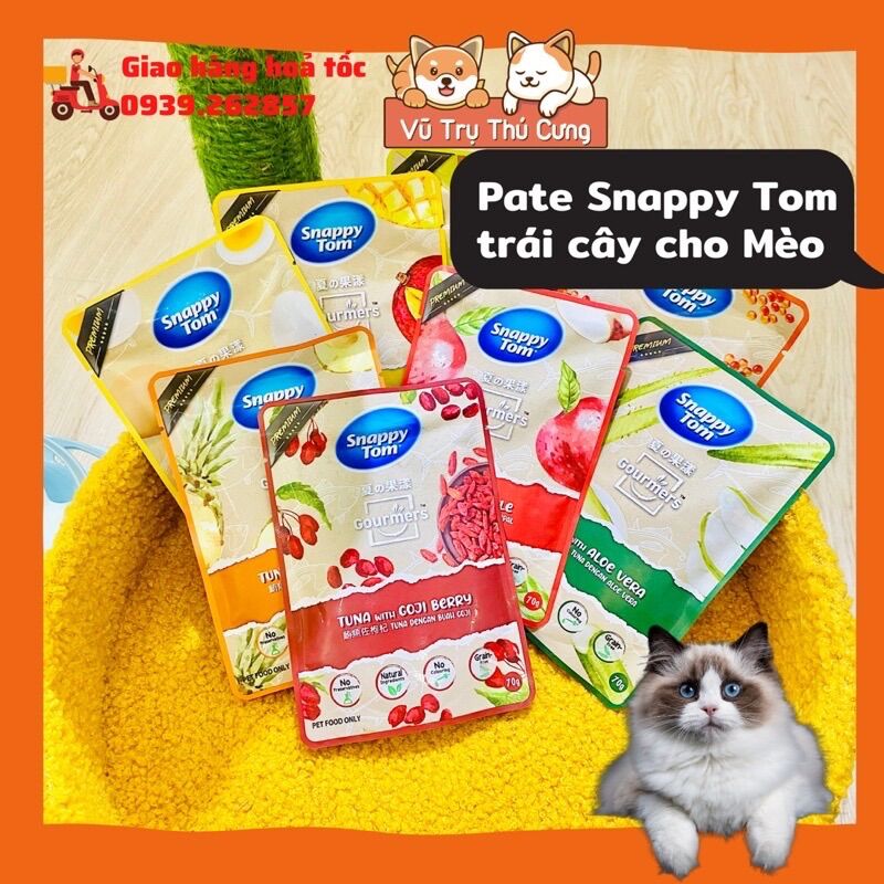 Combo 12 Gói Pate Snappy Tom trái cây, rau củ cho Mèo, gói 70g