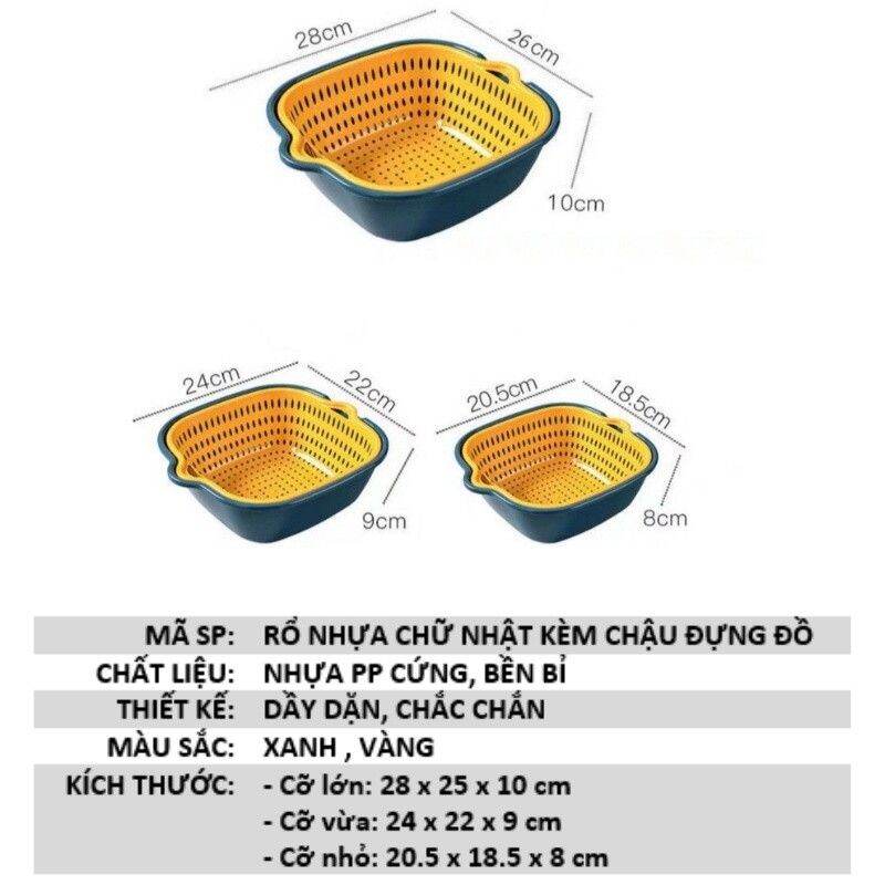 Sét 6 Rổ ,Chậu Rửa Đa Năng Loại Vuông