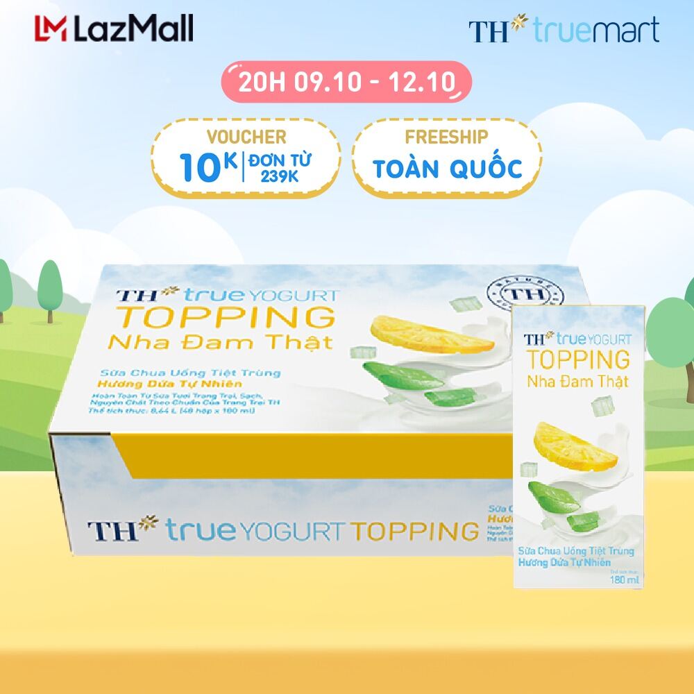 Thùng 48 hộp Sữa chua uống tiệt trùng Hương Dứa Tự Nhiên TH true YOGURT TOPPING 180 ml x48