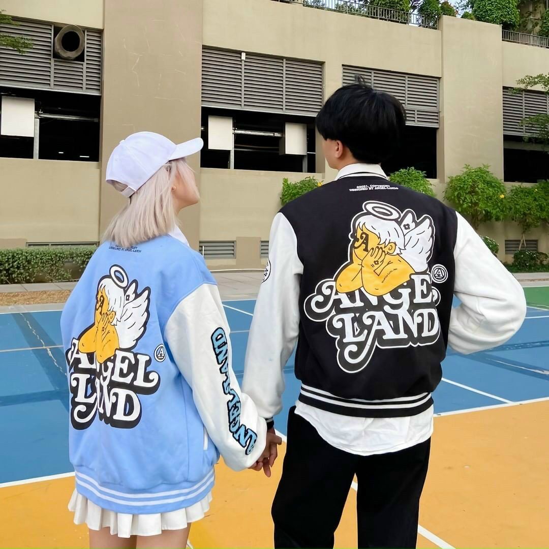 Áo khoác bomber jacker varsity ange land nam nữ unisex 2 màu from rộng